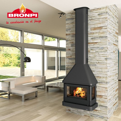 BRONPI LISBOA-C 3 zijde glas wandhaard houtkachel,compleet met ventilatorsysteem